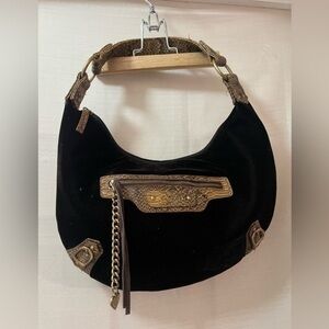⚫️ BOGO Oxox brown snakeskin velvet hobo bag with locket accent shoulder bag